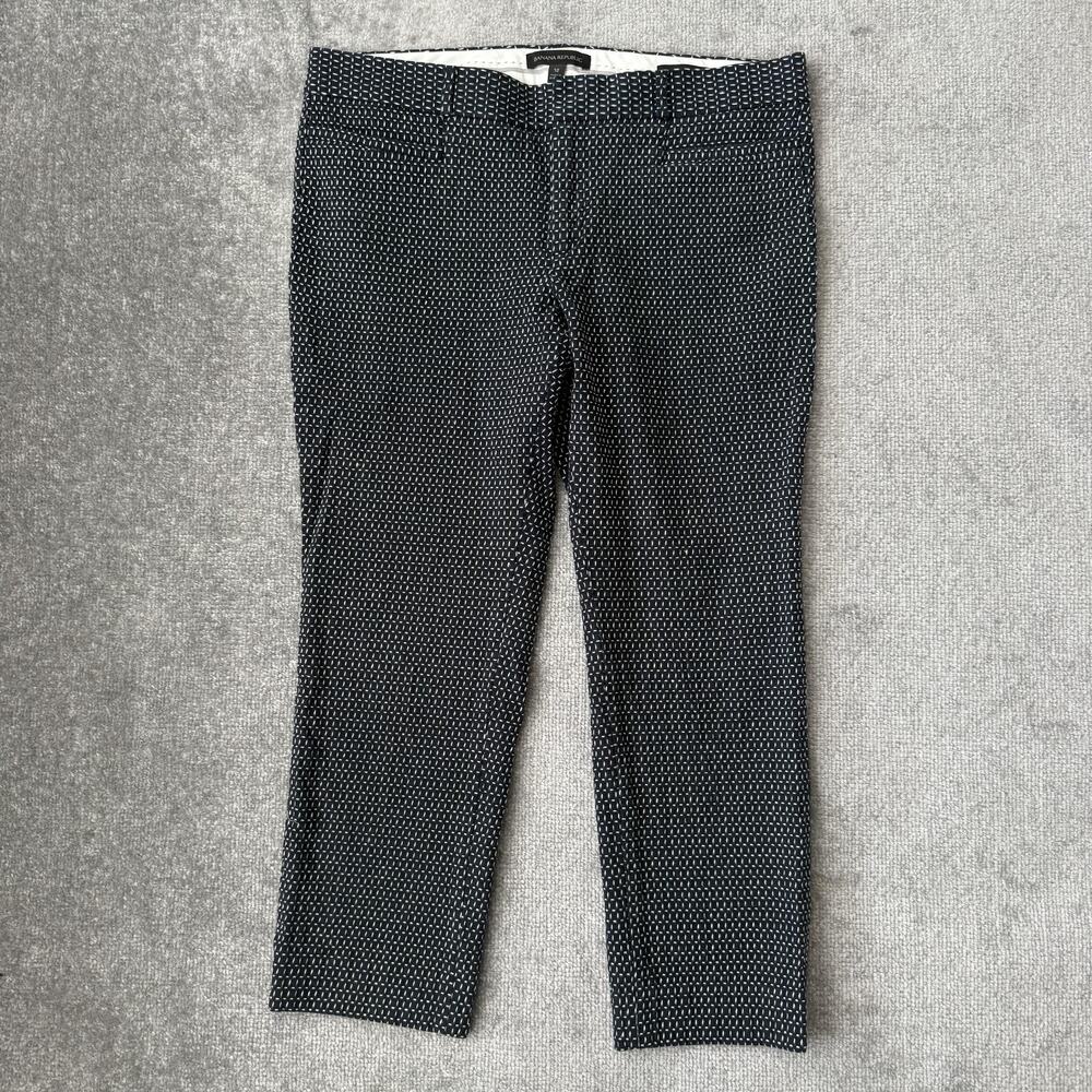 Banana Republic Pants Womens 12 Navy White Sloan Cropped Slim Trousers Patterned